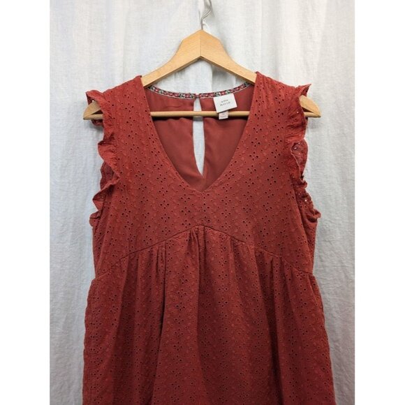 knox Rose women's size Medium short dark orange dress v neck ruffle summer D14 - Picture 3 of 8